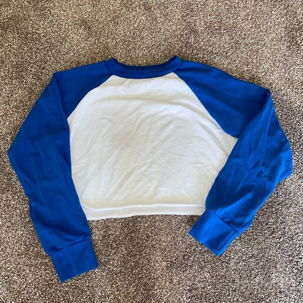 Blue/White Cropped Baseball Tee